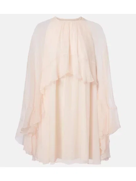 Rochie Chloé de mătase cu volane roz