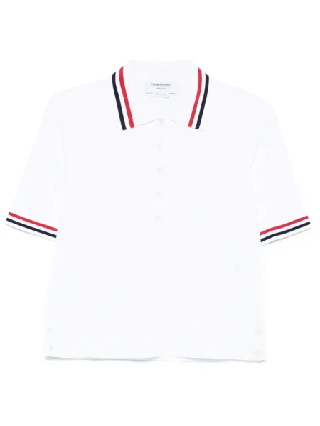 Polo Thom Browne din jerseu alb