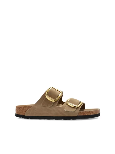 Klapki Birkenstock skórzane na sprzączkę brązowe