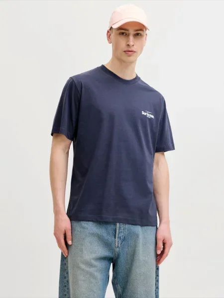 JACK & JONES Tričko svetlomodrá / hnedá / tmavosivá biela