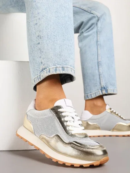 Sneakersy Skórzane Ozdobione Geometrycznym Motywem Wibessa złote