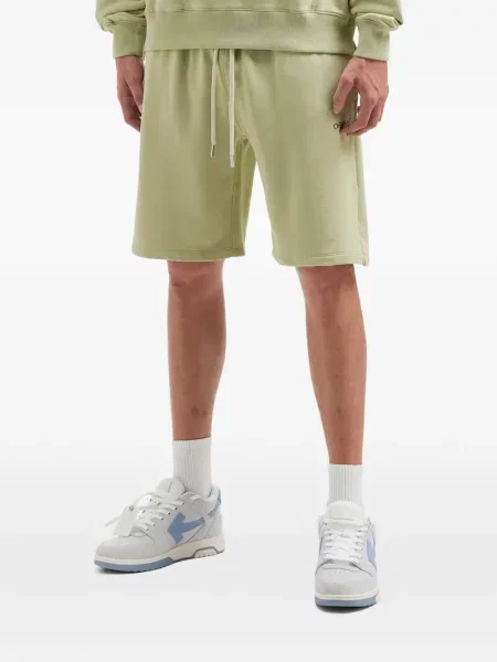 Pantaloni scurți Off-white cu imagine cu cordon alb