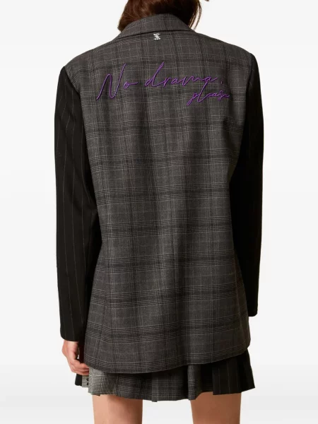 Sacou Twinset cu broderie în carouri gri