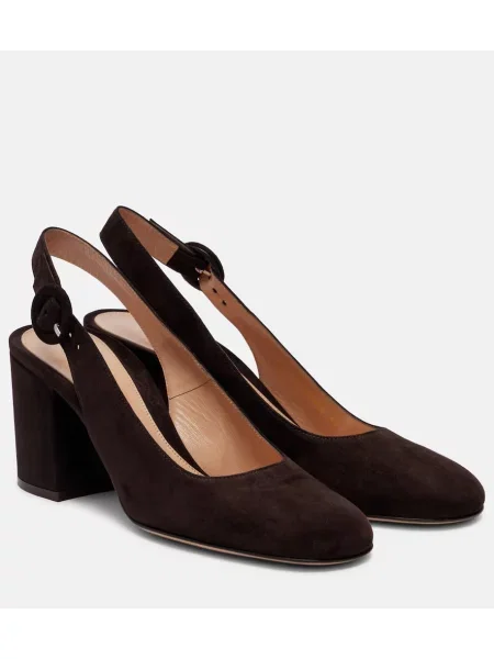 Pantofi cu toc Gianvito Rossi din piele de căprioară slingback maro