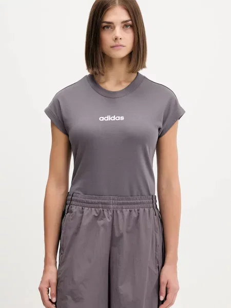Тениска adidas Essentials Linear дамска лилаво сиво