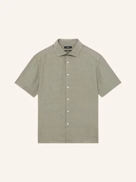 Reiss Košile S Krátkým Rukávem Holiday Slim Fit Z Lnu olivová