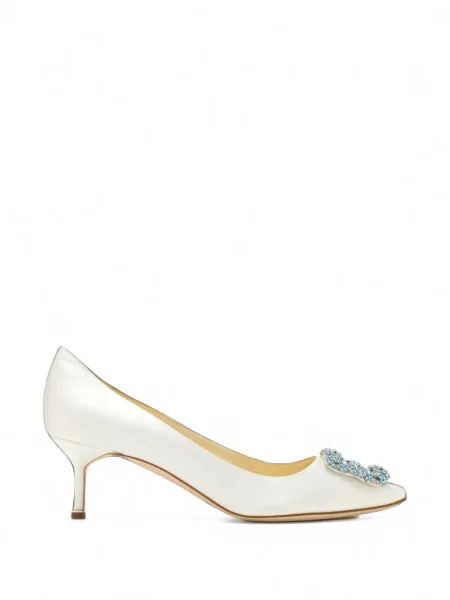 Pantofi cu toc Manolo Blahnik cu cataramă alb