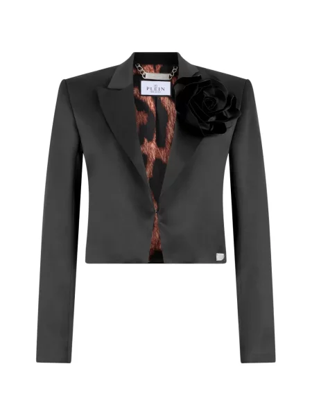 Geacă Philipp Plein din satin cu model floral cu aplicații negru