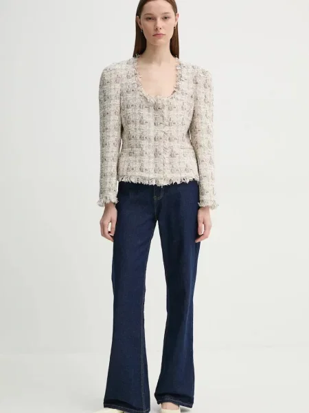 Піджак з домішкою вовни MUNTHE SABU однобортний візерунок бежевий