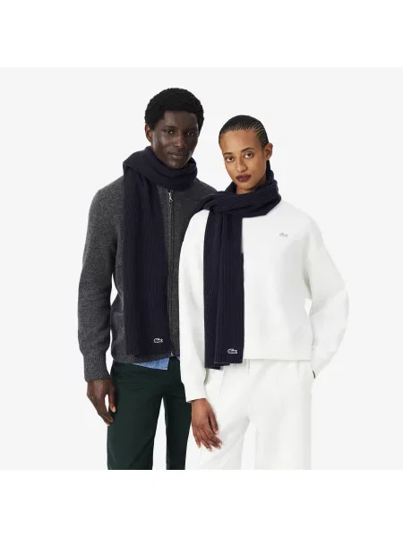 Lacoste Unisex Prążkowany Wełniany Szalik granatowa