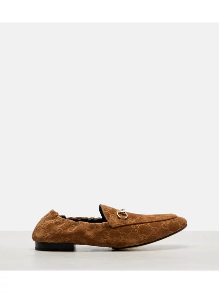 Pantofi loafer Gucci din piele de căprioară maro