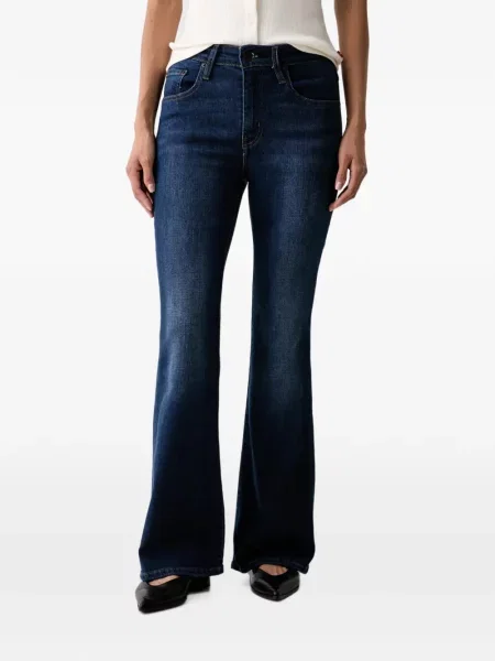 Pantaloni scurți din denim Levi's® din dantelă zdrențuiți cu talie înaltă albastru