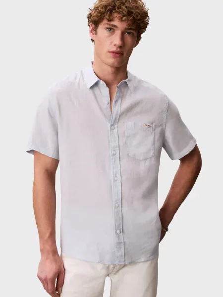 Лляна класична джинсова сорочка Calvin Klein Jeans блакитна