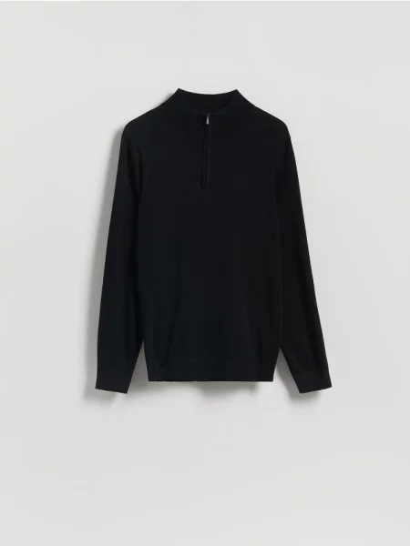 Reserved Sweter z zapinanym golfem czarny