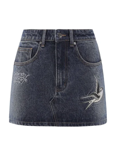 Ed Hardy Fustă Swallow albastru închis / gri deschis alb