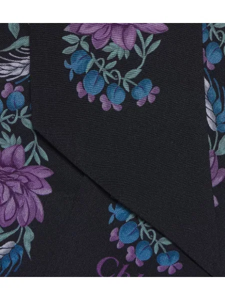 Fular Chloé de mătase cu model floral negru
