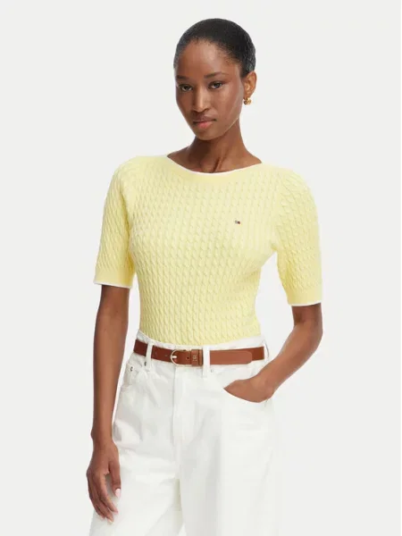Tommy Hilfiger Пуловер Fine Gg Cable Boat Светложълт