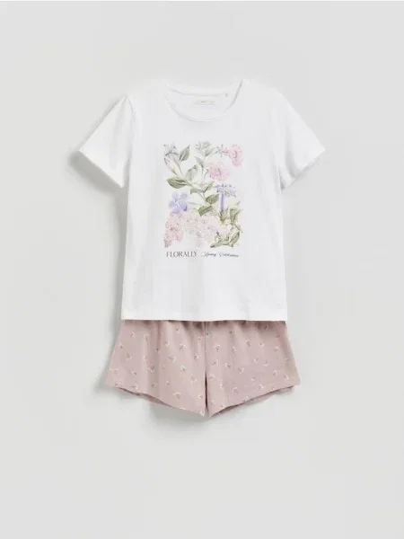 Reserved Pijama din două piese cu conținut ridicat de roz-pastel roz