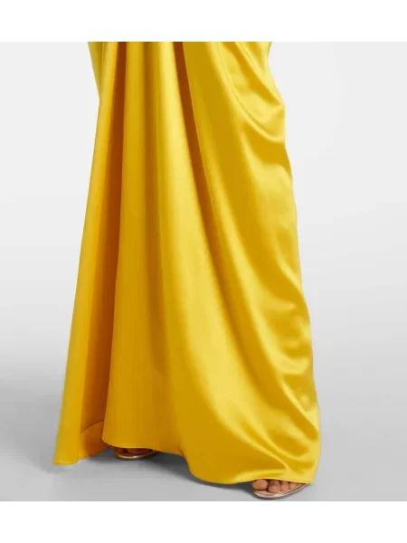 Rochie maxi Max Mara de mătase drapată de costum galben