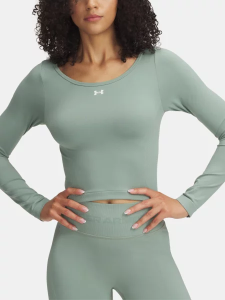 Dámske tričko longsleeve Under Armour Train Seamless silica green/white zelená
