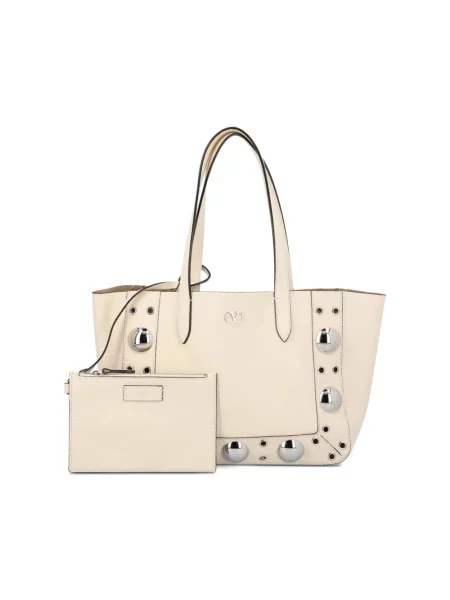Lniana torebka Valentino Garavani beżowa