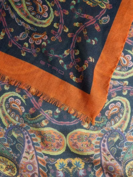 Fular Etro cu model floral albastru