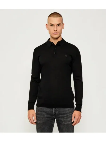 AllSaints Gyapjú tenisz póló MODE fekete