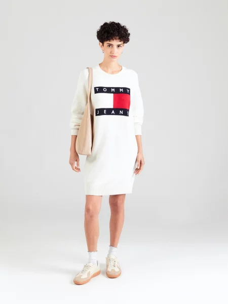 Tommy Jeans Pletené šaty námornícka modrá / červená biela