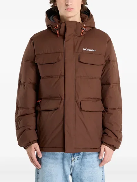 Geacă cu puf Columbia cu glugă maro