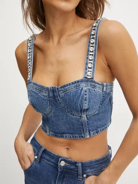 Top din denim Guess albastru