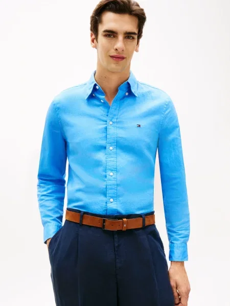 Tommy Hilfiger koszula casual z lnem Mężczyźni Regular Fit len S niebieski