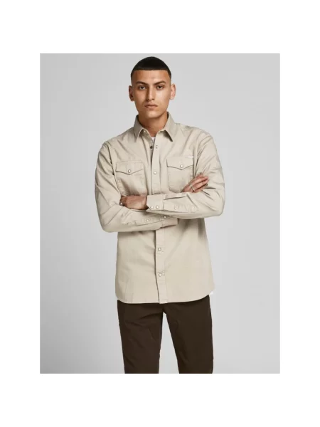 Koszula casualowa o kroju slim fit z kołnierzykiem typu kent model ‘ESHERIDAN’ Jack&jones beżowa