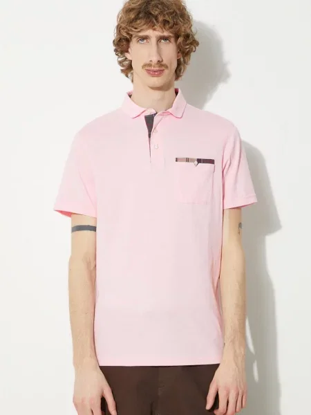 Тениска с яка Barbour Corpatch Polo с изчистен дизайн розово
