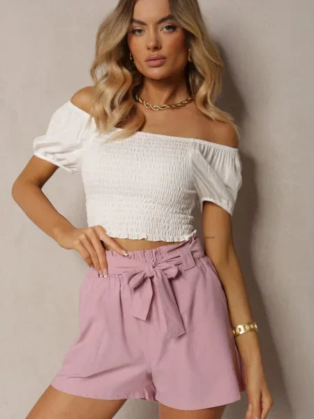 Şorturi Bermuda Deschis Talie Înaltă cu Adaos de cu Fundă în Talie Quisevia violet