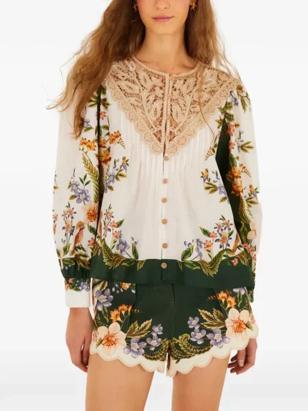 Gulerat bluză Farm Rio cu model floral din dantelă