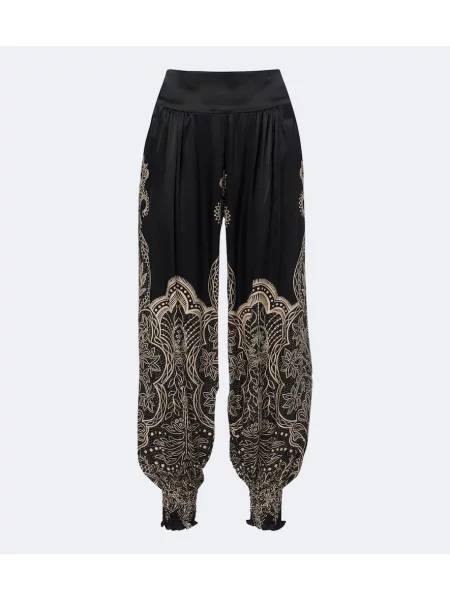 Pantaloni Johanna Ortiz de mătase cu imagine negru