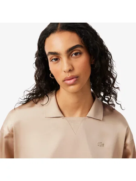 Lacoste Satynowa Koszulka Polo O Luźnym Kroju beżowa