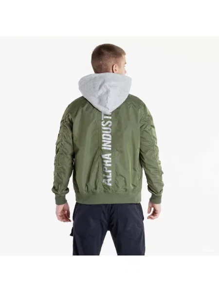Меланж преходно яке Alpha Industries с качулка зелено