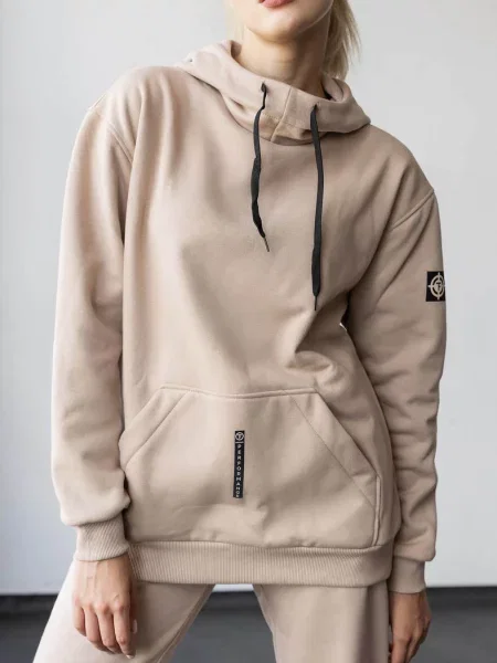 Теплое женское худи бежева