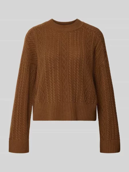 Sweter z dzianiny z wełny lana ze ściegiem warkoczowym Windsor