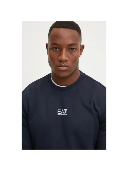 Bluza Emporio Armani Ea7 z dekoltem w kształcie litery U z kapturem z długim rękawem niebieska