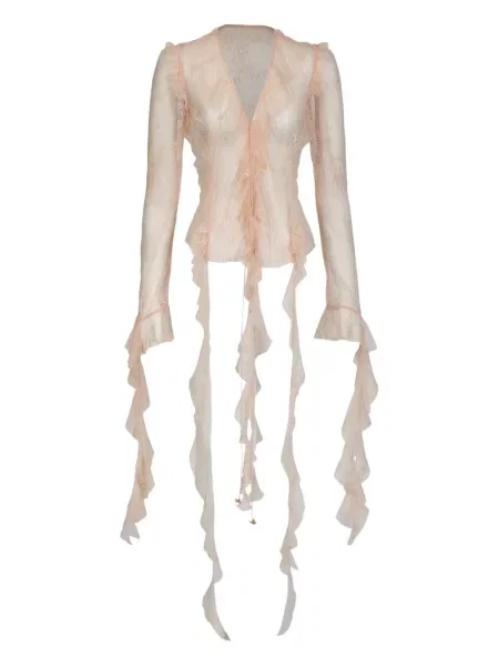 Nėriniuota marškiniai Bananhot su raukiniais rožinė