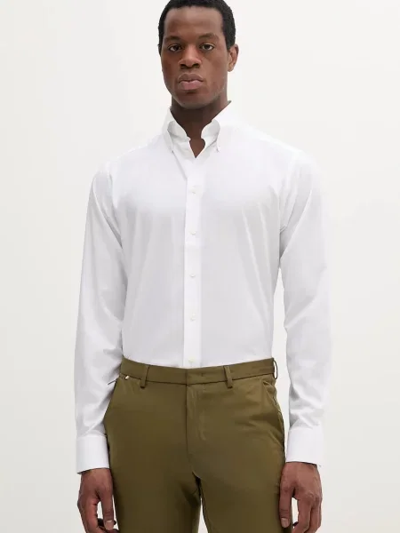Риза Eton с кройка по тялото с яка с копче бяло