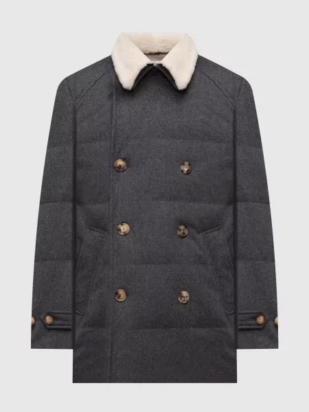 Шерстяной двубортный пуховик Brunello Cucinelli серый