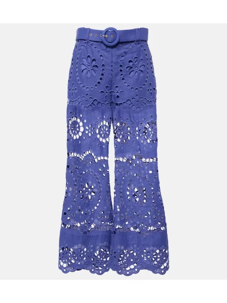 Cropp pantaloni Zimmermann cu broderie de in albastru