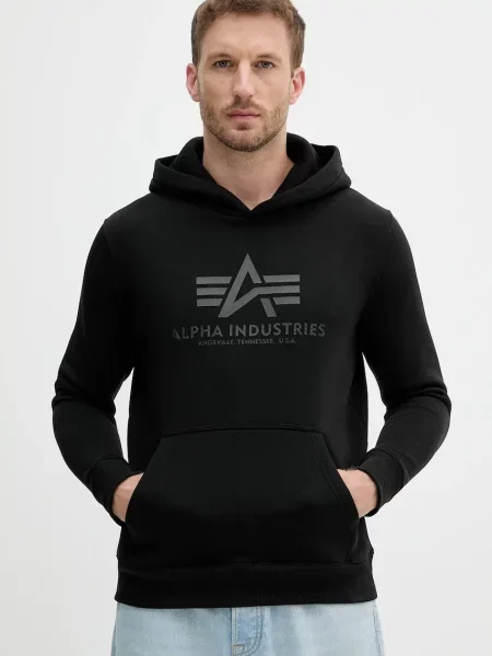 Dukserica Alpha Industries s kapuljačom s tiskom crna