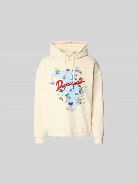 Bluza z kapturem o kroju relaxed fit z nadrukiem z logo Dsquared2 beżowa