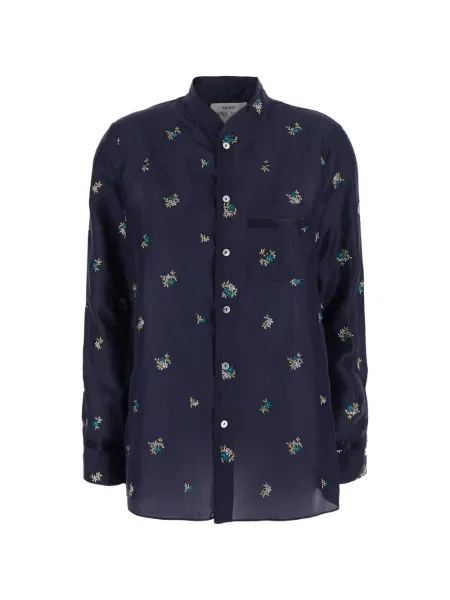 Cămașă Forte_forte de mătase cu model floral albastru
