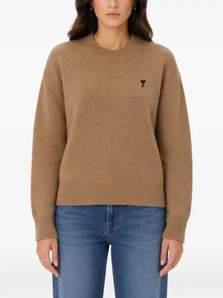 Pulover Ami Paris cu broderie maro