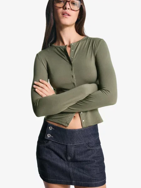 Bershka Koszulka Z Długim Rękawem I Kobieta L Khaki